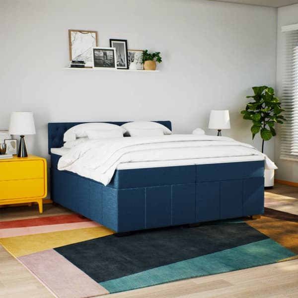 Ramsäng med madrass blå 200x200 cm tyg