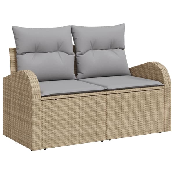 Trädgårdsoffset med kudde 3 pcs beige och ljusgrå Poly rattan
