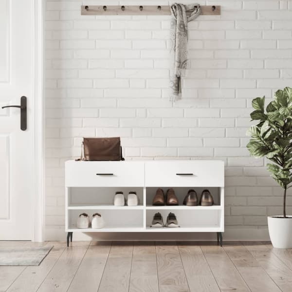 Skobänk vit 102x35x55 cm konstruerat trä