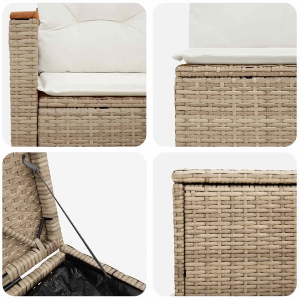 Soffset 7 st Beige och krämvit Poly Rattan och stål