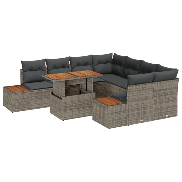 Trädgårdsoffset med lagring 9 pcs Grå Poly rattan