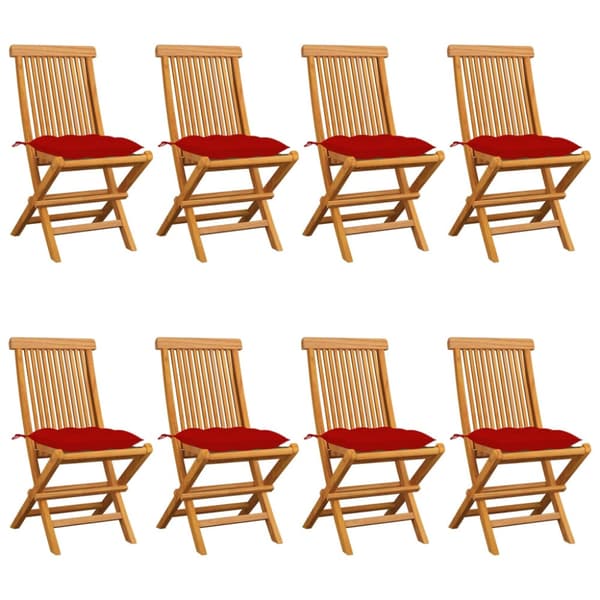 Trädgårdsstolar med röda dynor 8 st massiv teak