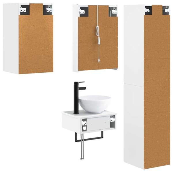 Badrumsmöbelset 5 pcs Vit Konstruerat trä och glas