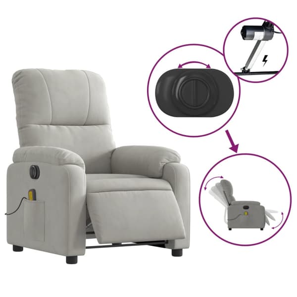 Elektrisk massagefåtölj ljusgrå mikrofibertyg