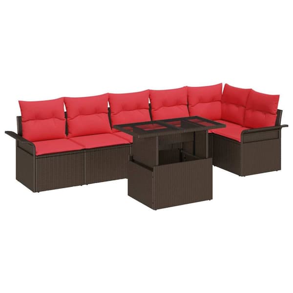 Trädgårdsoffset med kudde 7 pcs Brun Poly rattan