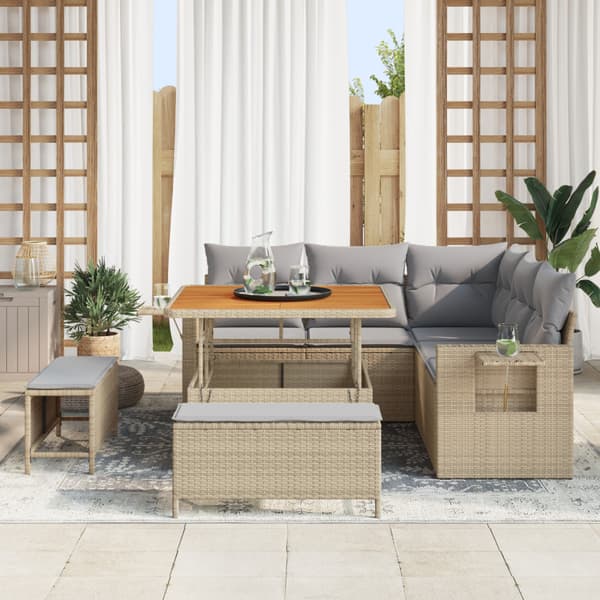 Trädgårdsoffset med kudde 8 pcs Beige konstrotting