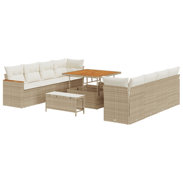 Trädgårdsoffset med kudde 12 pcs Beige konstrotting