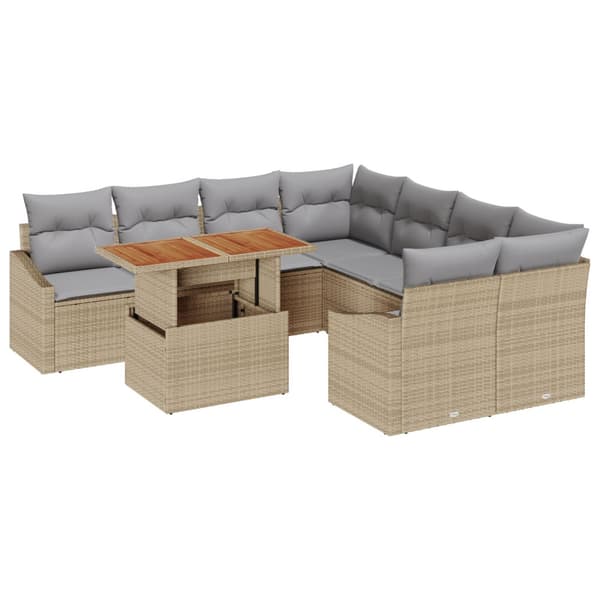 Trädgårdsoffset med lagring 9 pcs Beige Poly rattan