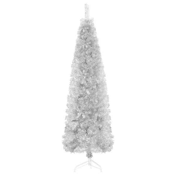 Smal halv plastgran med stativ silver 240 cm