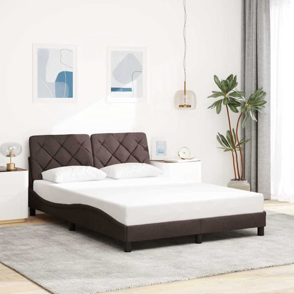 Bed Frame with LED without Mattress Dark Brown 140x190 cm Fabric
