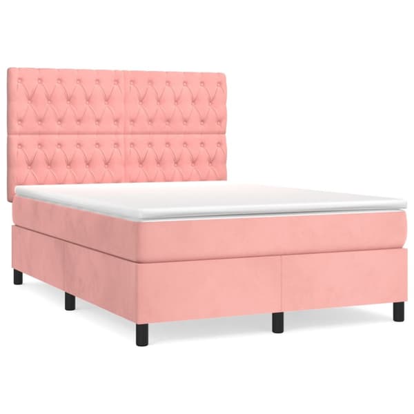 Ramsäng med madrass rosa 140x190 cm sammet