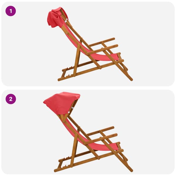Deck Chair 3 Position Massiv Eukalyptus Trä Röd