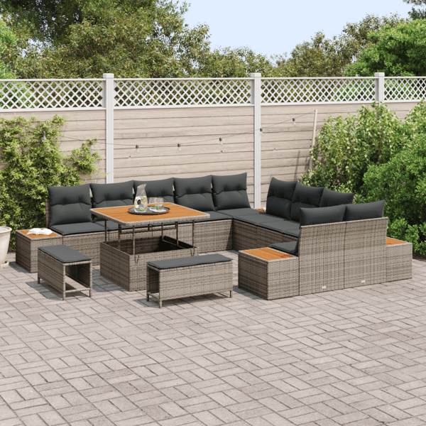 Trädgårdsoffset med kudde med lagring 13 pcs Grå Poly rattan