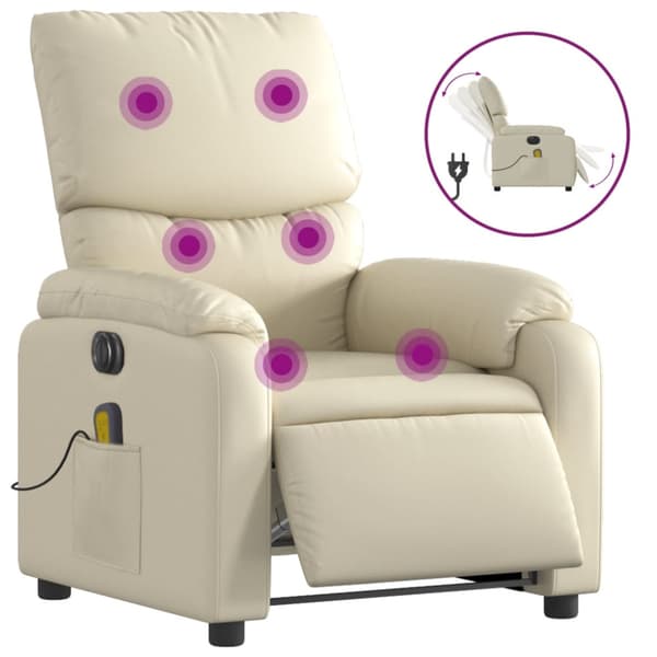 Elektrisk massagefåtölj gräddvit konstläder