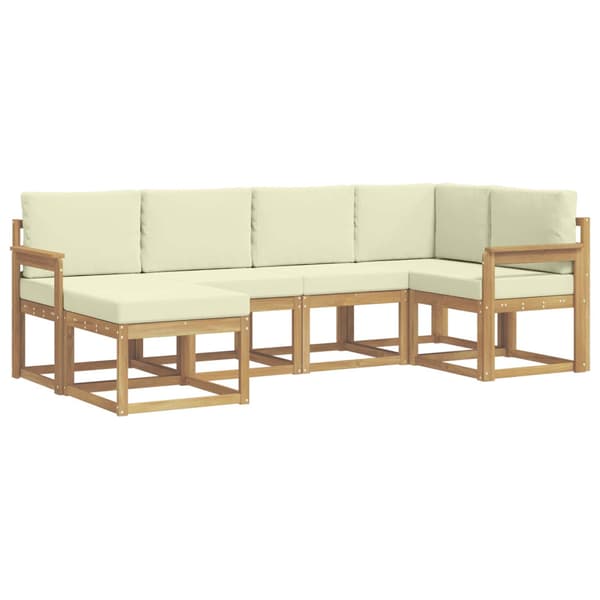 Utomhussoffset med kudde 6 pcs Vit och grädde Polyester