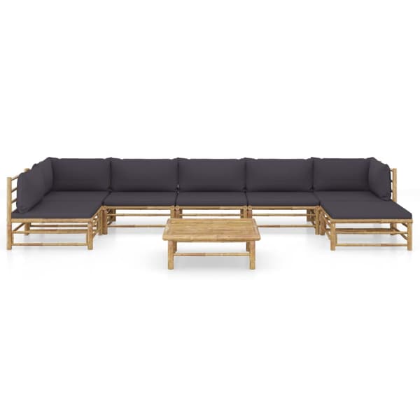 Loungegrupp för trädgården med mörkgrå dynor 8 delar bambu