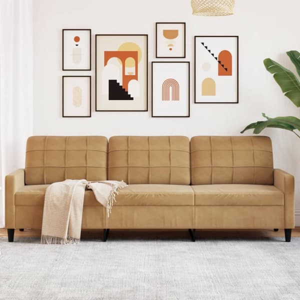3-sitssoffa brun 210 cm sammet