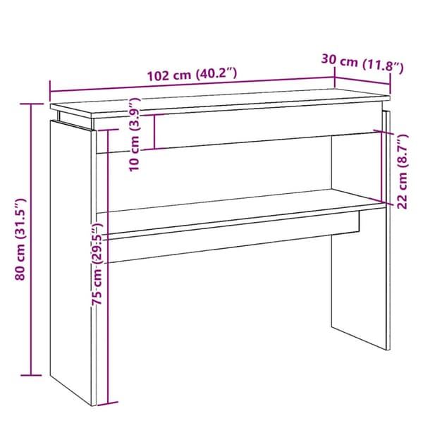 Konsolbord åldrat trä 102x30x80 cm konstruerat trä