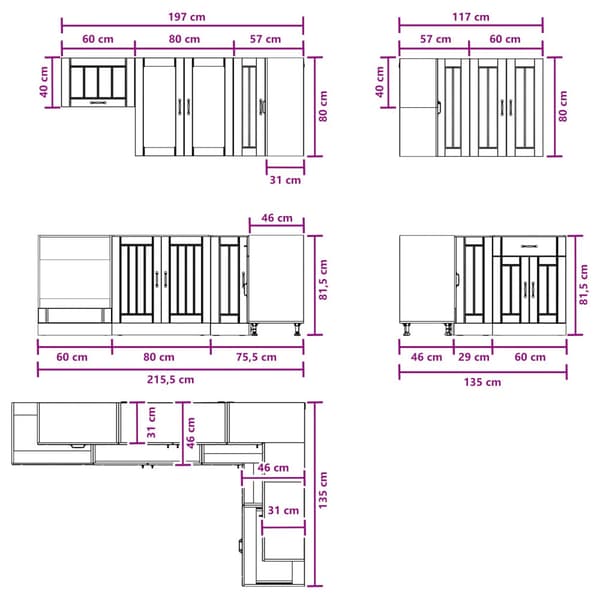 Köksenhet LUCCA 8 pcs Betonggrå Konstruerat trä
