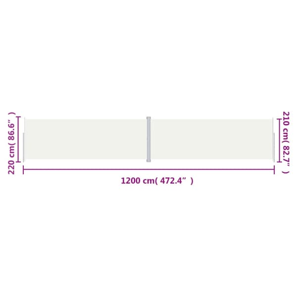 Infällbar sidomarkis gräddvit 220x1200 cm