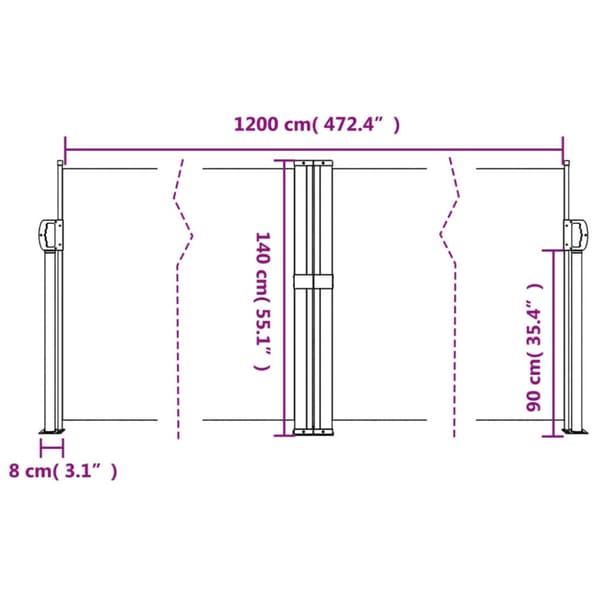 Infällbar sidomarkis gräddvit 140x1200 cm