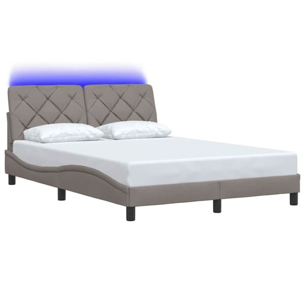 Bed Frame with LED without Mattress Taupe 140x200 cm Fabric