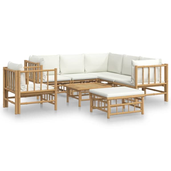Loungegrupp 8 delar gräddvita dynor bambu