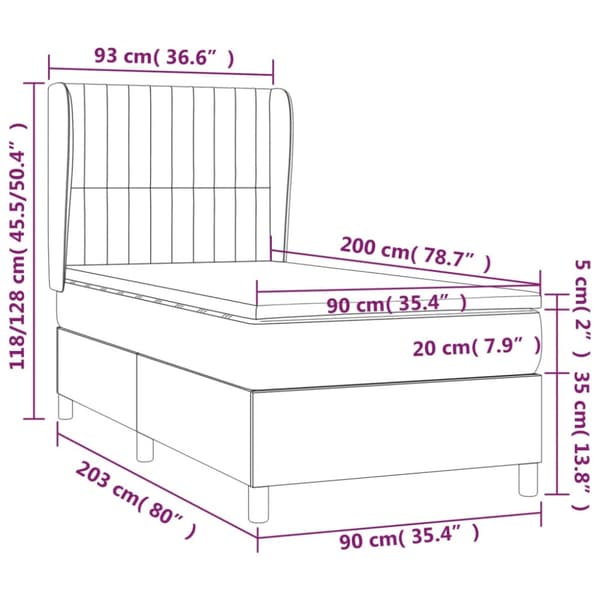 Ramsäng med madrass mörkgrå 90x200 cm tyg
