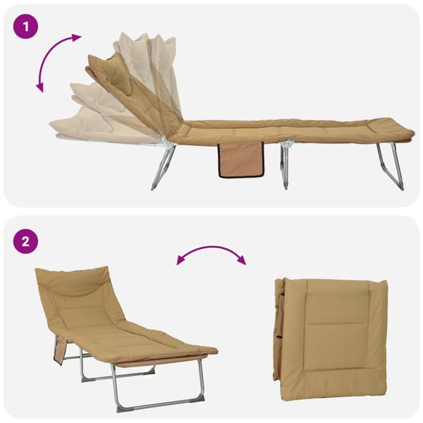 Hopfällbar solstol med kudde 2 pcs Beige
