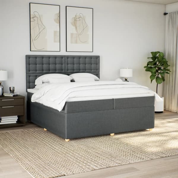 Ramsäng med madrass mörkgrå 200x200 cm tyg