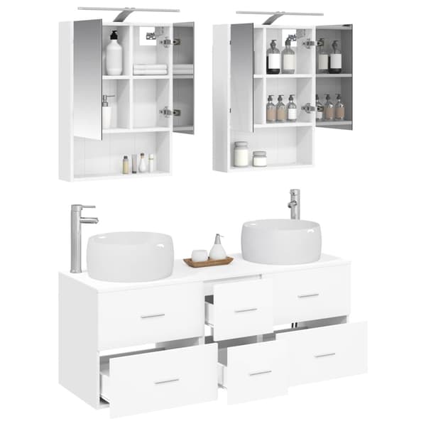 Badrumsmöbelset 5 pcs Vit Konstruerat trä och glas