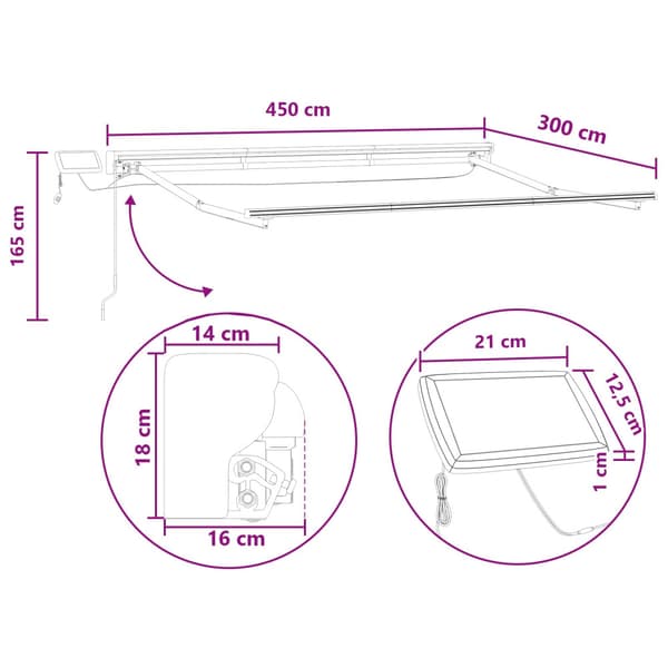 Manuell markisram med LED-lampor Taupe 4,5 × 3 m