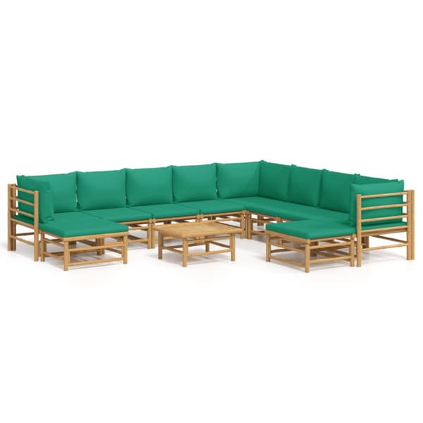 Loungegrupp 11 delar gröna dynor bambu