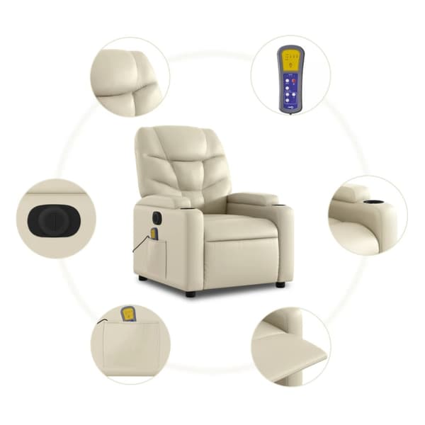 Elektrisk massagefåtölj gräddvit konstläder