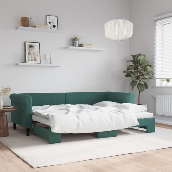 Dagbädd utdragbar mörkgrön 80x200 cm sammet