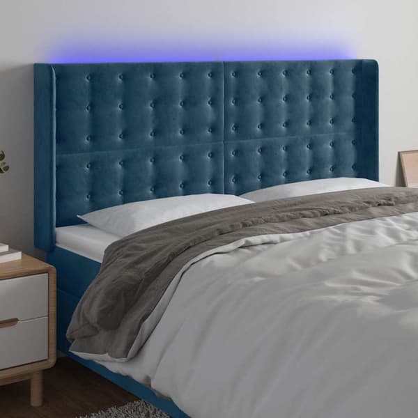 Sänggavel LED blå 163x16x118/128 cm sammet