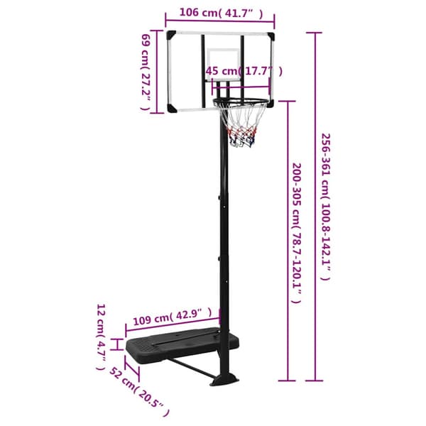 Basketkorg transparent 256-361 cm polykarbonat