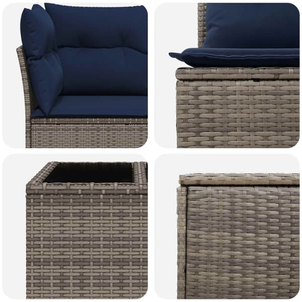 Soffset 8 st Grå och Marinblå Poly Rattan och stål