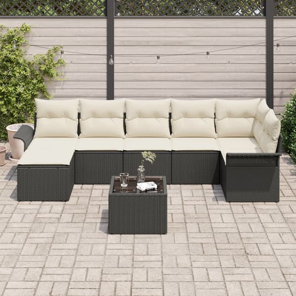 Trädgårdsoffset med kudde 8 pcs Svart Poly rattan