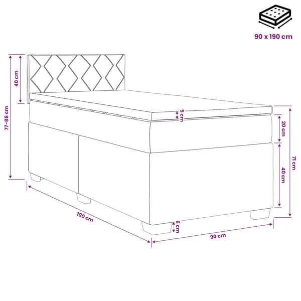 Boxspring säng med madrass och LED Mörkgrå 90 x 190 cm Sammet