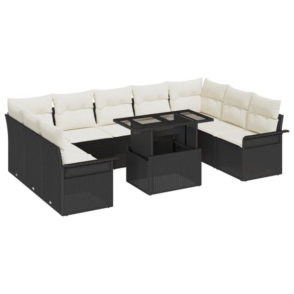 Trädgårdsoffset med kudde 10 pcs Svart Poly rattan