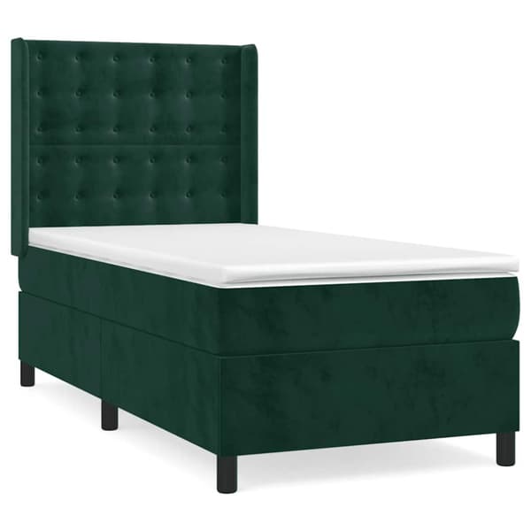 Ramsäng med madrass mörkgrön 90x190 cm sammet