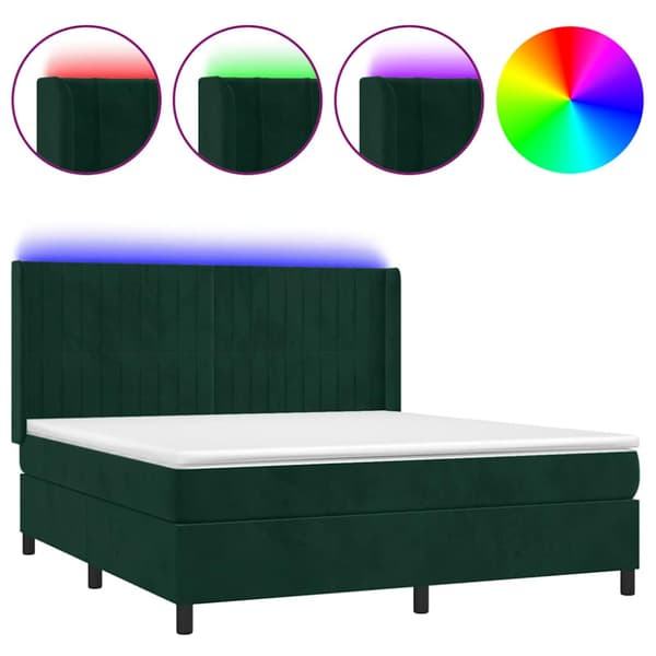 Ramsäng med madrass & LED mörkgrön 180x200 cm sammet