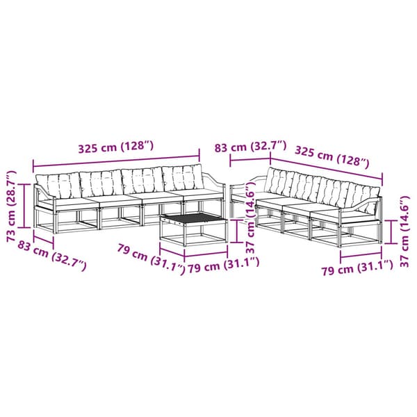 Utomhussoffset 9 pcs Vit och ljusgrå 79 x 79 x 37 cm