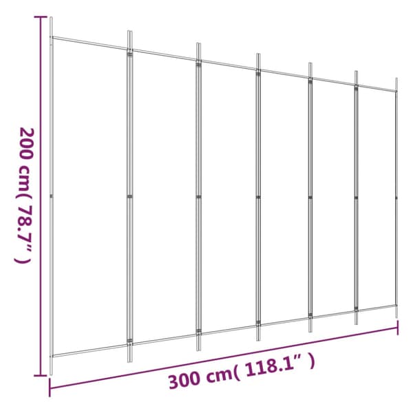 Rumsavdelare 6 paneler vit 300x200 cm tyg