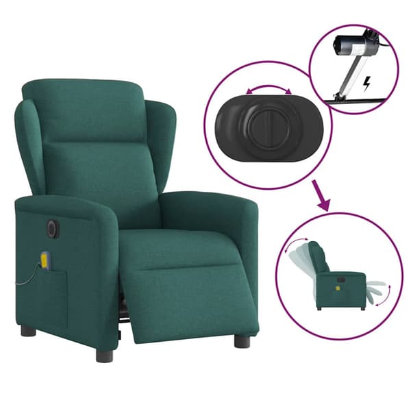Elektrisk massagefåtölj mörkgrön tyg
