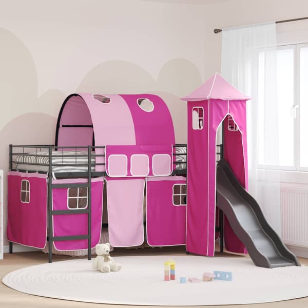 Barns loft sängram Svart och Rosa 100 x 200 cm Metall