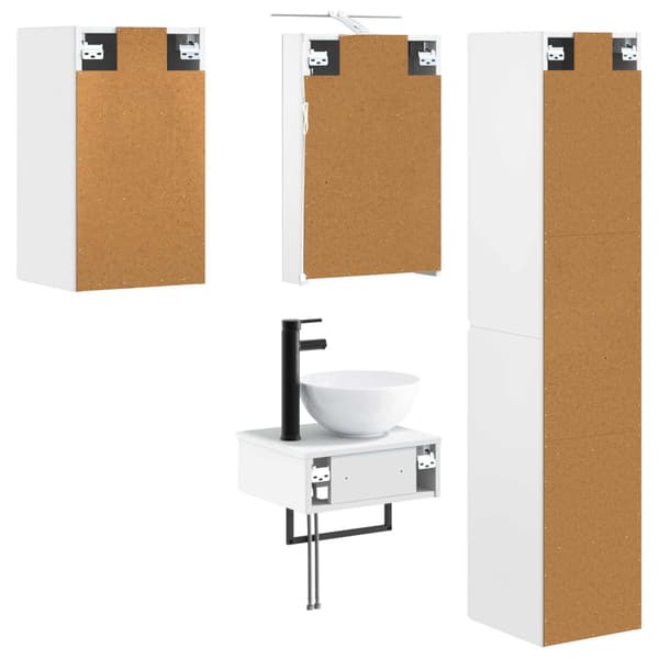 Badrumsmöbelset 5 pcs Vit Konstruerat trä och glas