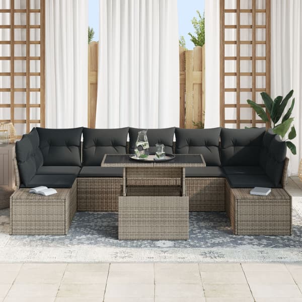 Trädgårdsoffset 8 pcs Grå Poly Rattan och Pulverlackerad Stål