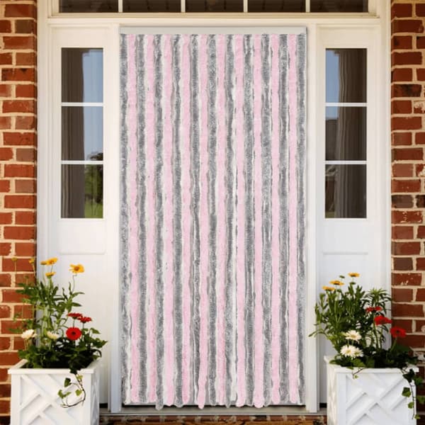 Insektsgardin silvergrå och rosa 56x200 cm chenille